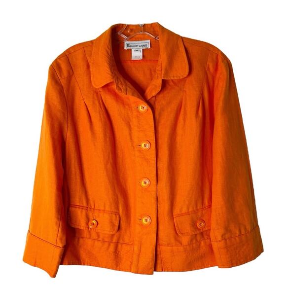 Elliott Lauren orange linen cropped button coastal lightweight jacket 8 - Picture 1 of 5